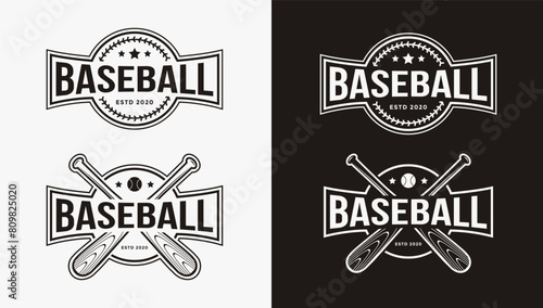Black and white badge emblem of baseball logo vector illustration
