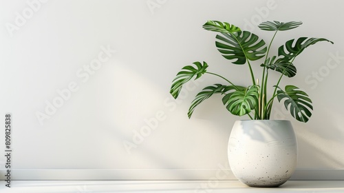 tropical plant on pot with emty space for text or product display featuring white background