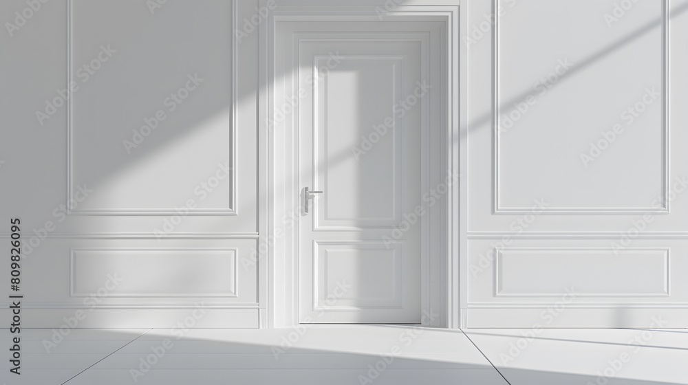 Main entrance door. White front door with landing in minimalist style home cottage house Main entrance door. White front door with landing in minimalist style home cottage house