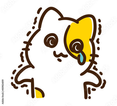 震えながら涙ぐむかわいいねこのキャラクターのコミカルなイラスト