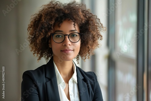 radiant afrolatina businesswoman confident corporate leader portrait diversity concept