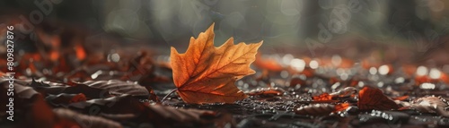 A detailed image of an autumn leaf on a forest floor, ideal for a naturethemed campaign with copy space photo