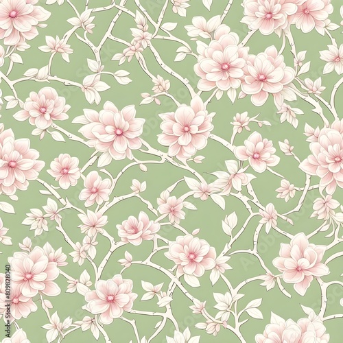 Japanese Sakura Blossom Seamless Pattern