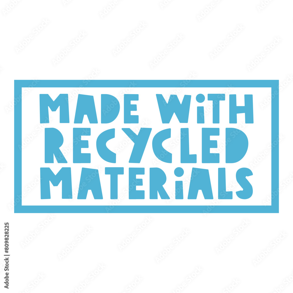 Badge. Made with recycled materials. Hand drawn design. Vector illustration on white background. Badge. Made with recycled materials. Hand drawn design. Vector illustration on white background.