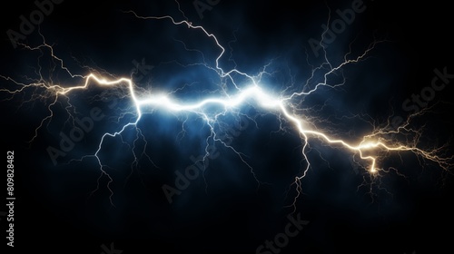 A Dynamic Display of Electrical Lightning Bolts Crisscrossing in the Dark Sky photo