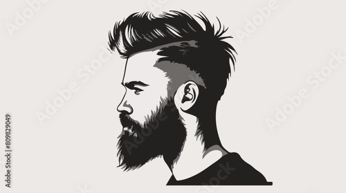 Male face with taper fade haircut and beard in mono photo