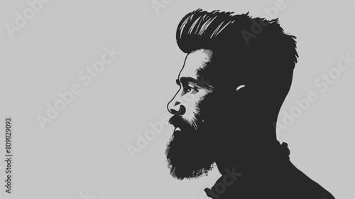 Male face with taper fade haircut and beard in mono photo