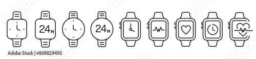 Wristwatch line icon. Smartwatch Hand watch physical fitness telemedicine. set of vector icon collection. Editable stroke.