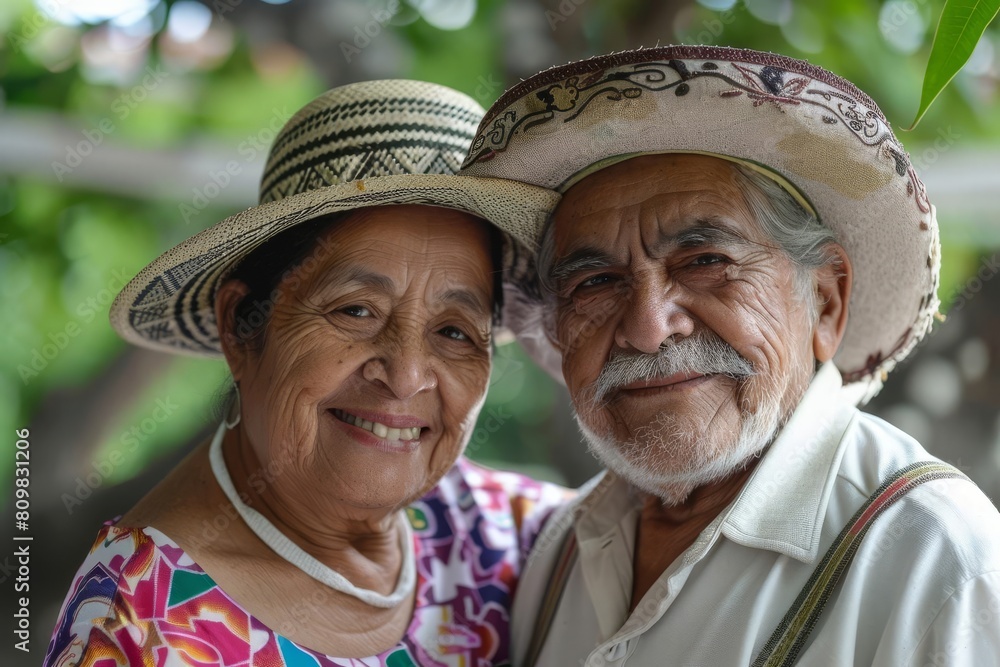 vibrant mexican senior couple portrait happy smiling at family gathering outdoors love concept