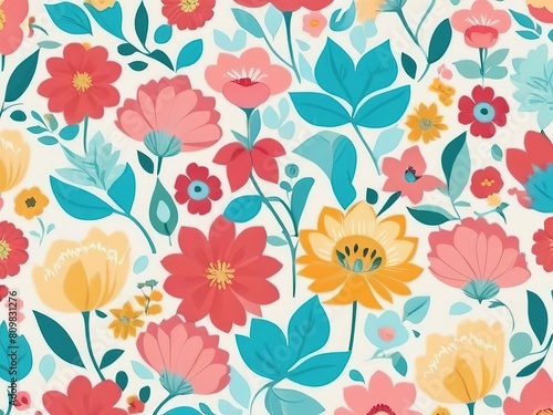 Wallpaper Mural Flower Seamless pattern Scandinavian style floral rectangular. beautiful  watercolor  Torontodigital.ca