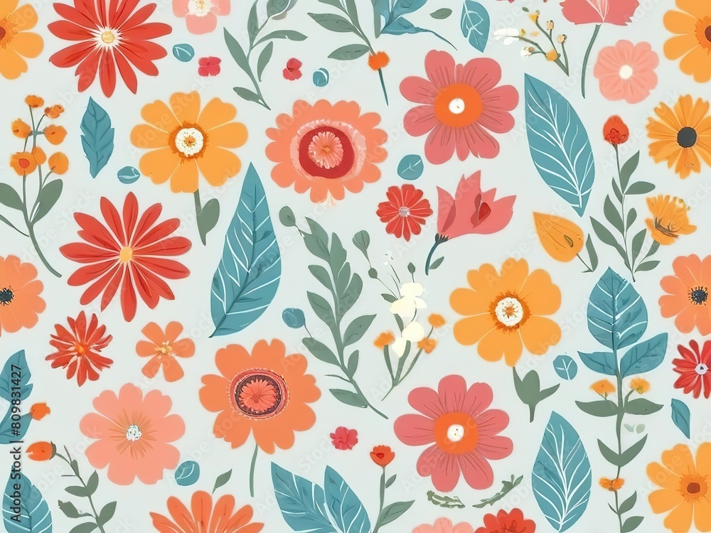 Seamless pattern flower Scandinavian style floral rectangular watercolor vector 