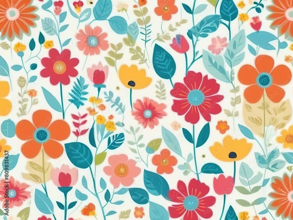 Seamless pattern flower Scandinavian style floral rectangular vector 