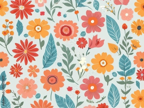 Seamless pattern flower Scandinavian style floral rectangular watercolor vector 