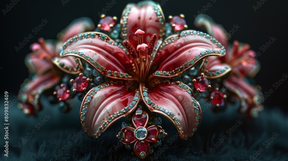 Fototapeta premium Scarlet Splendor: A Close-Up of a Majestic Red Flower Brooch. Generative AI