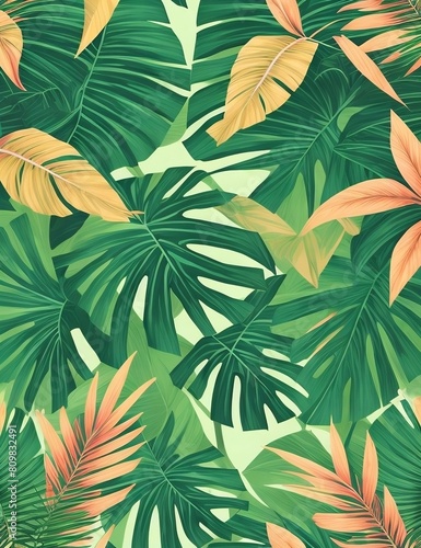 seamless pattern with leaves created with Generative AI technology