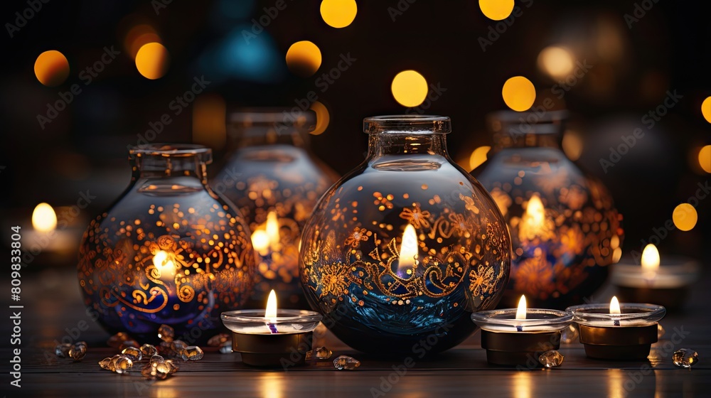 Beautiful Diwali Celebration With Ornate Oil Lamps and Warm Lights Beautiful Diwali Celebration With Ornate Oil Lamps and Warm Lights