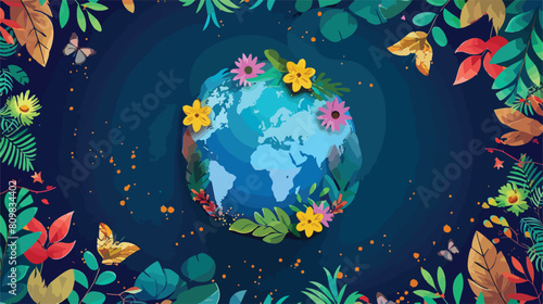 World planet earth day with floral decoration Vector
