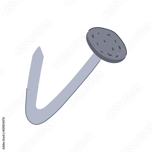 hammer bent nail cartoon. pin head, spike old, rust tool hammer bent nail sign. isolated symbol vector illustration