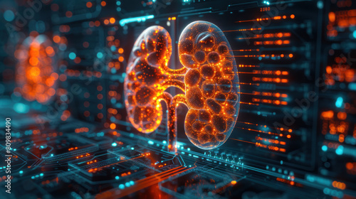 a 3D futuristic model of human kidneys, representing the forefront of scientific research and data-driven healthcare solutions. #809834490