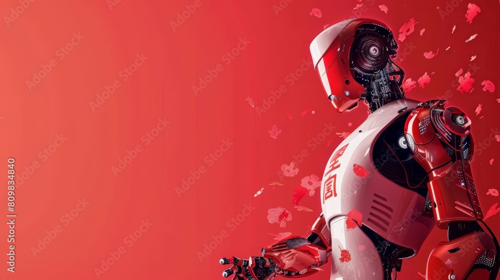 Fototapeta premium Chinese art style creative design intertwines with innovative robotics technology