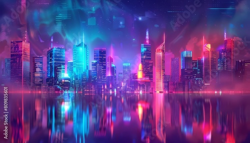 Creative futuristic design pop art color of a cyberpunk cityscape