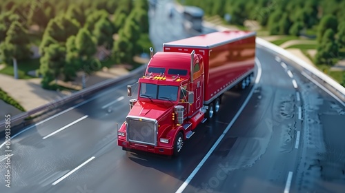 Commercial trucks are equipped with cutting-edge GPS tracking and monitoring systems on the highway, Generative AI.
