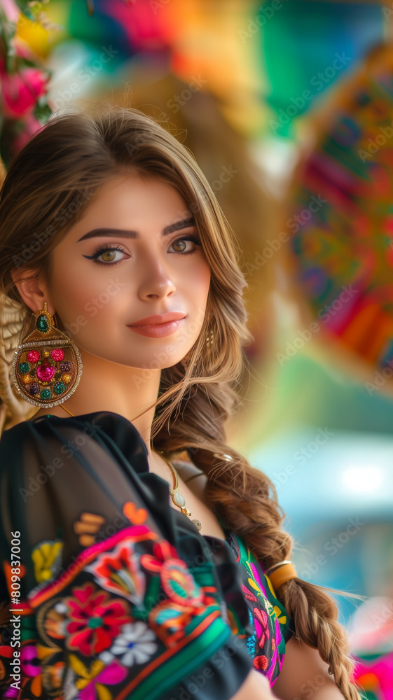 Fototapeta premium Woman in colorful dress posing for picture