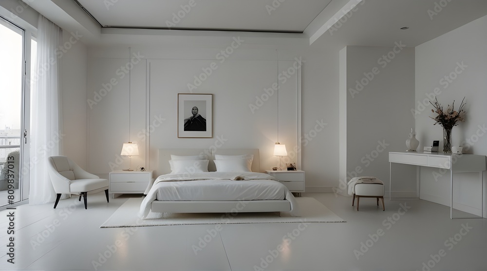 Comfortable bed with soft white mattress, blanket and pillows indoors.generative.ai Comfortable bed with soft white mattress, blanket and pillows indoors.generative.ai