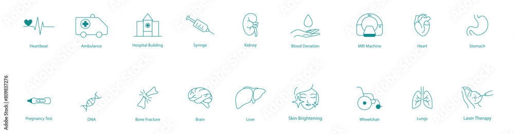 Emergency Services and Comprehensive Organ Health Vector Icon Collection