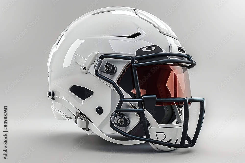 Fototapeta premium A sophisticated high-tech white football helmet with black details, highlighting modern sports design and optimal protection