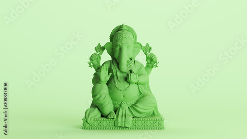 Green Ganesh statue Hindu god India elephant head religious sculpt mint background 3d illustration render digital rendering photo