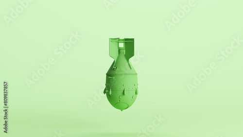 Green atomic bomb nuke thermonuclear warhead soft tones mint background 3d illustration render digital rendering