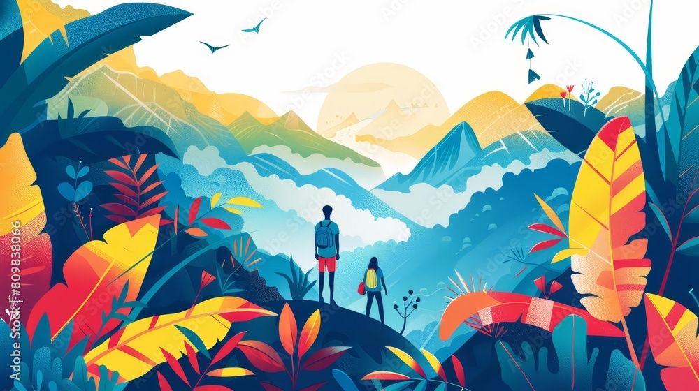 Journey through ecotravel options that combine adventure with responsibility, illustrated on a vibrant banner ready for exploration Journey through ecotravel options that combine adventure with responsibility, illustrated on a vibrant banner ready for exploration
