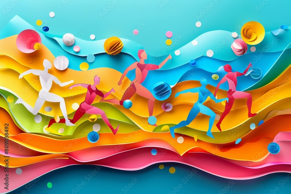 Neon color of the Olympic Games encapsulates the spirit of competition in paper art styles, elevating every sport into an illustration template Neon color of the Olympic Games encapsulates the spirit of competition in paper art styles, elevating every sport into an illustration template