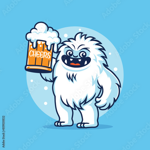 Cheering Yeti Yelled happily Illustration Vector Design