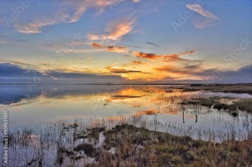 Sunset over the lake in Iceland