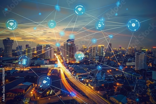 The fusion of internet of things IoT and smart cities crafts a scenario where urban life becomes a symphony of connected devices, optimizing energy use and improving lives photo