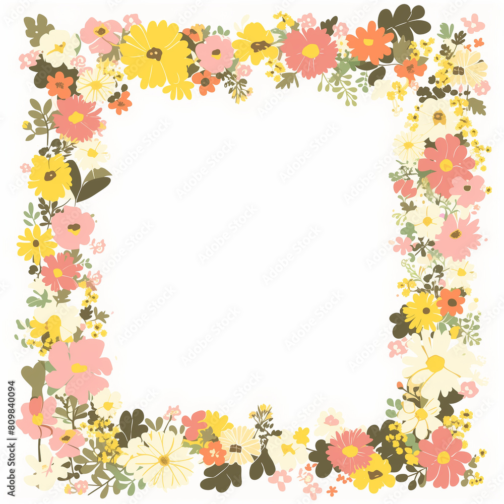 flower frame illustration, frame made of flowers, poster illustration, flower Wreath, background, poster, wedding, card,