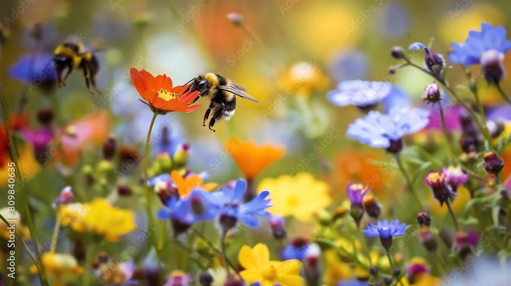This image is a beautiful close-up of a bee pollinating a flower. This image is a beautiful close-up of a bee pollinating a flower.
