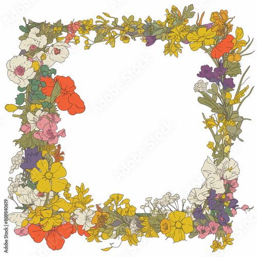 flower frame illustration, frame made of flowers, poster illustration, flower Wreath, background, poster, wedding, card,