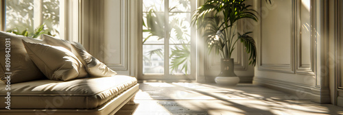 Modern Living Room with Minimalist Decor and Elegant White Sofa, Bright and Stylish Scandinavian Style Interior