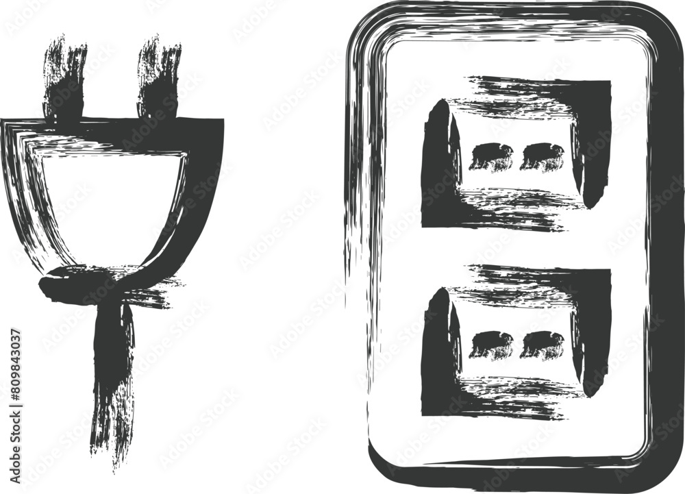 Fototapeta premium ビジネス関連の筆書き単品イラスト コンセントプラグ