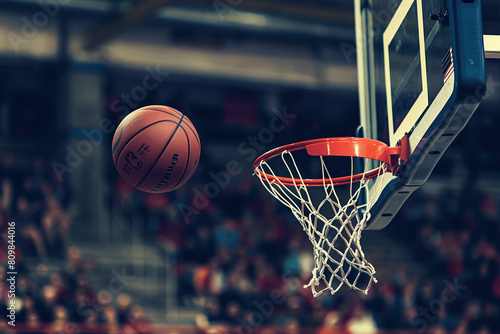 Orange Basketball Ball, Basket Net Hoop, Sport Arena NBA Game, Team Play © Roman P.