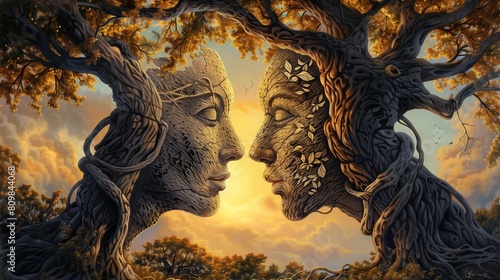 This acrylic painting captures the profound connection and love between these natural beings, set against a vibrant sunset that bathes the scene in a warm,