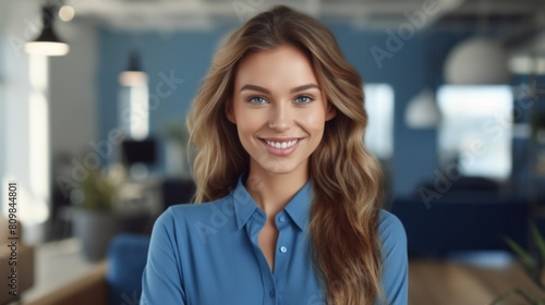 Smiling beautiful female professional manager standing with arms crossed looking at camera, happy confident business woman corporate leader boss ceo posing in office, headshot close up portrait