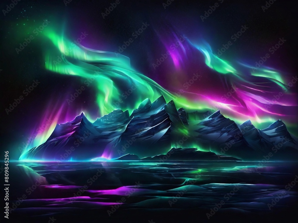 Northern lights with neon glowing effect on dark transparent background. Colorful bright luminous streaks of aurora borealis on polar night starry sky. Realistic vector set of arctic visual phenomenon Northern lights with neon glowing effect on dark transparent background. Colorful bright luminous streaks of aurora borealis on polar night starry sky. Realistic vector set of arctic visual phenomenon