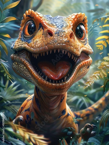Cute orange cartoon dinosaur character standing