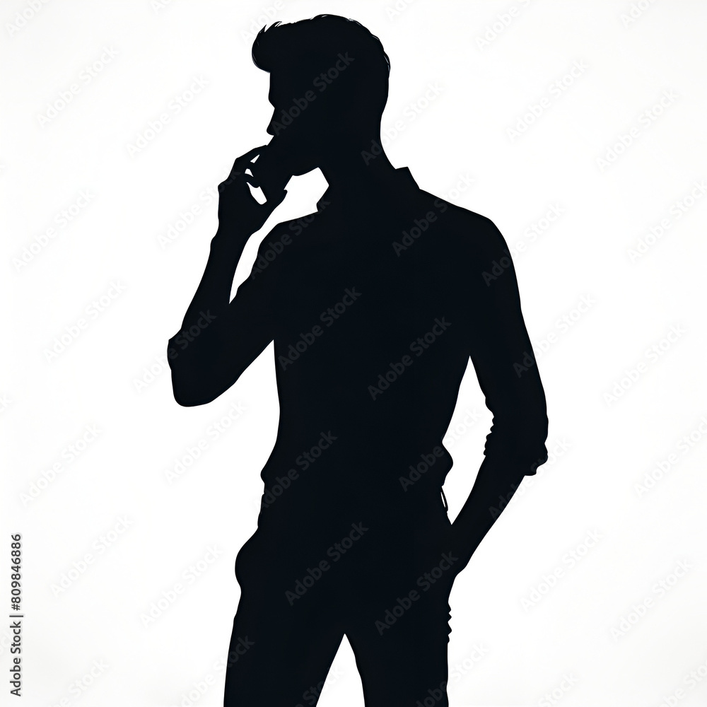 a black silhouette of a man talking on a cell phone a black silhouette of a man talking on a cell phone