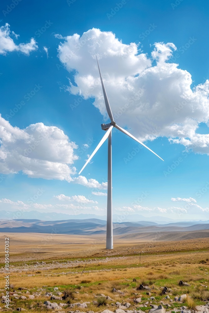 wind turbine in the field blue sky panoramic view wind turbine in the field blue sky panoramic view