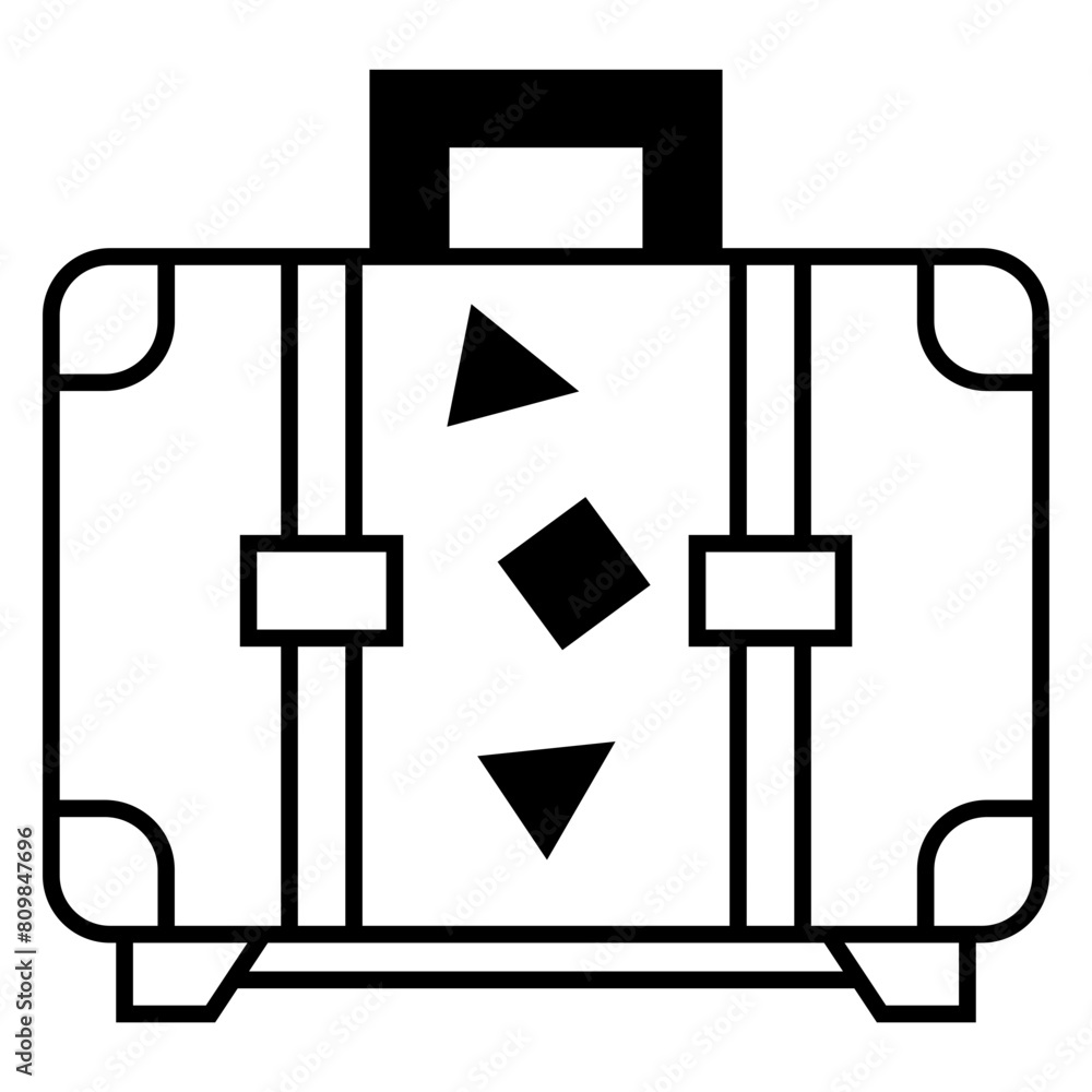 Travel suitcase with stickers icon Travel suitcase with stickers icon